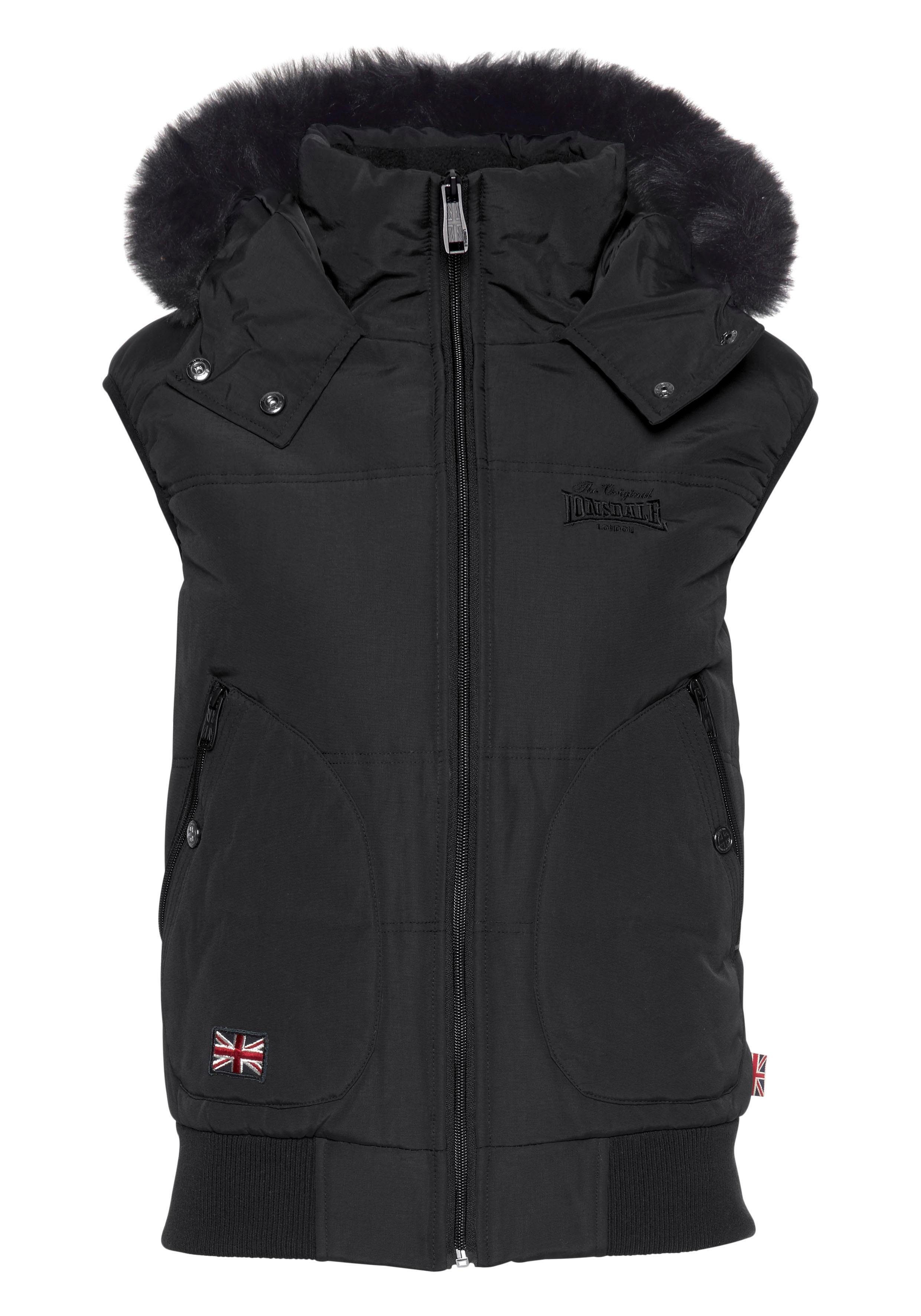 Lonsdale Steppweste WHITEHALL Kapuze mit Fellimitat