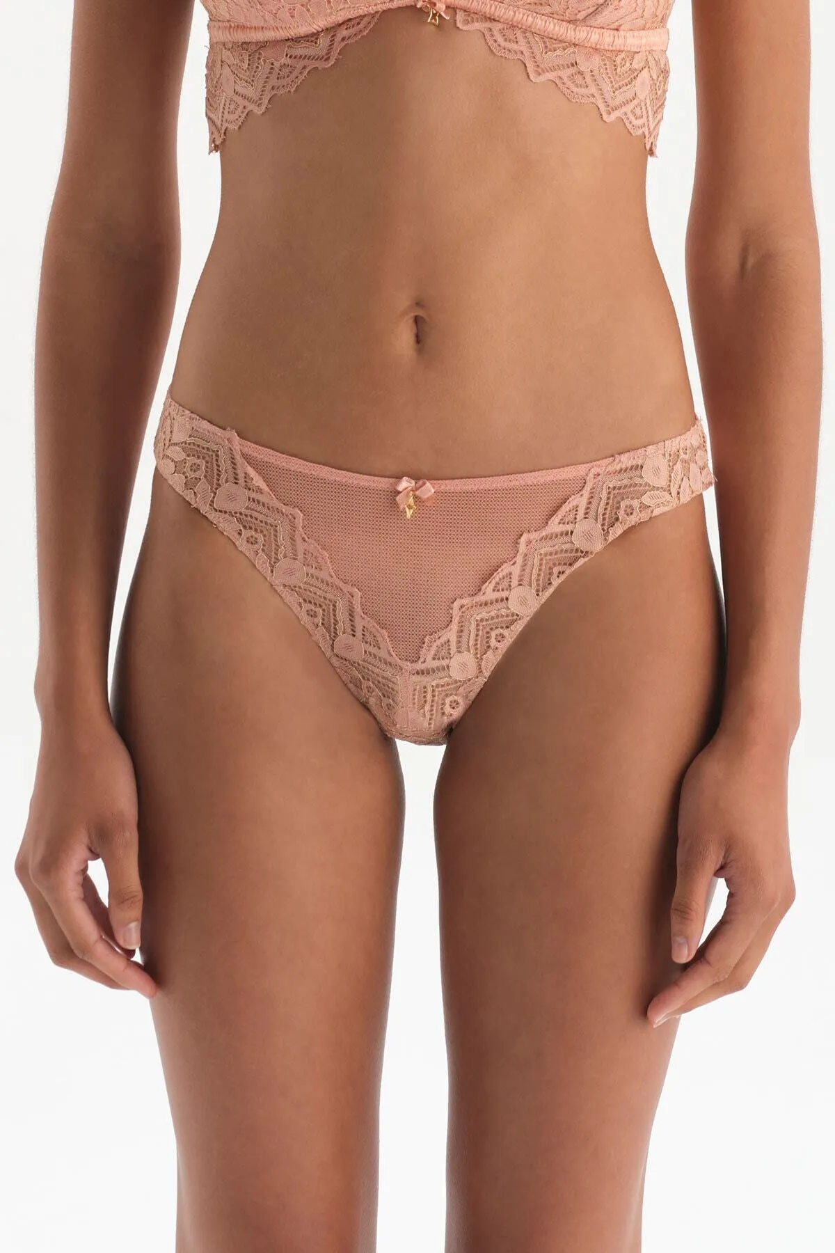 Dagi  Lachsfarbenes Slip-Höschen mit Mesh-Vorderseite und Spitze