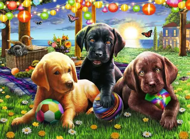 Kinderpuzzle ab 6 Jahren - Hunde Picknick - 100 Teile