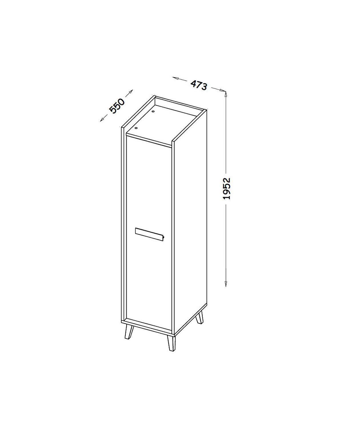 Kleiderschrank Stauraumschrank Viso 47x56x195cm 1-türig
