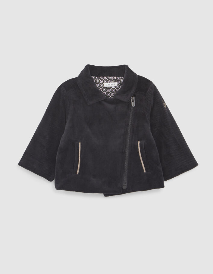 Cardigan noir esprit motard velours côtelé fille