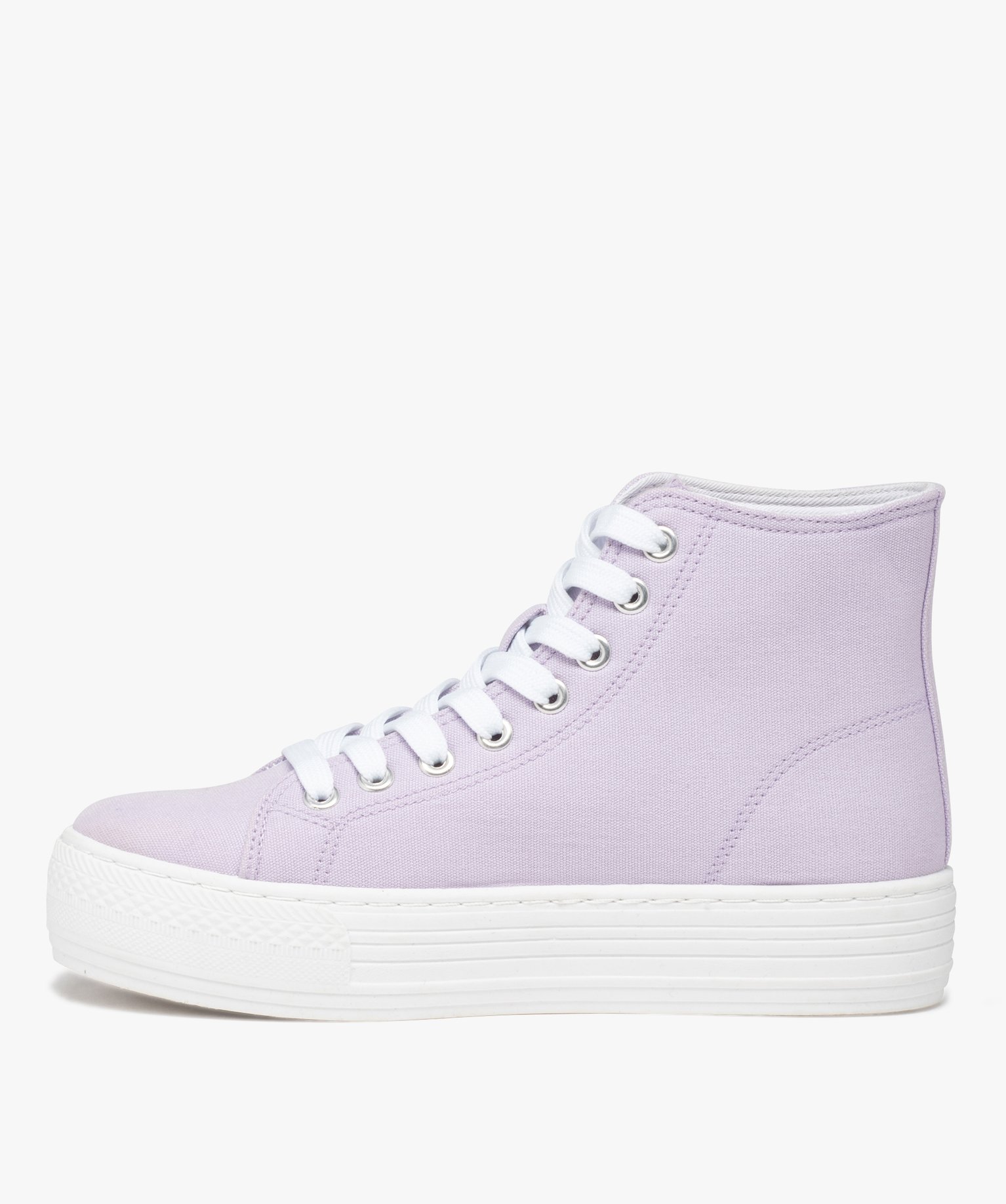 Baskets femme mid-cut en toile à semelle plateforme violet | GEMO