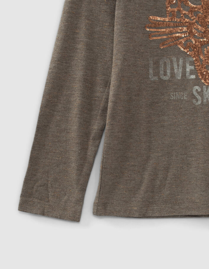 T-shirt kaki tête de léopard sequins fille