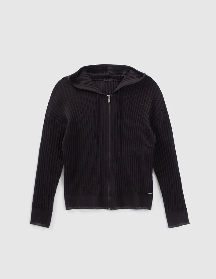 Cardigan noir tricot ajouré fantaisie Femme