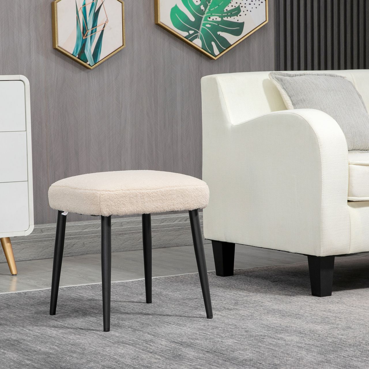 HOMCOM Fußhocker Sitzhocker Quadratischer Schminkhocker mit Kaschmir-Optik
