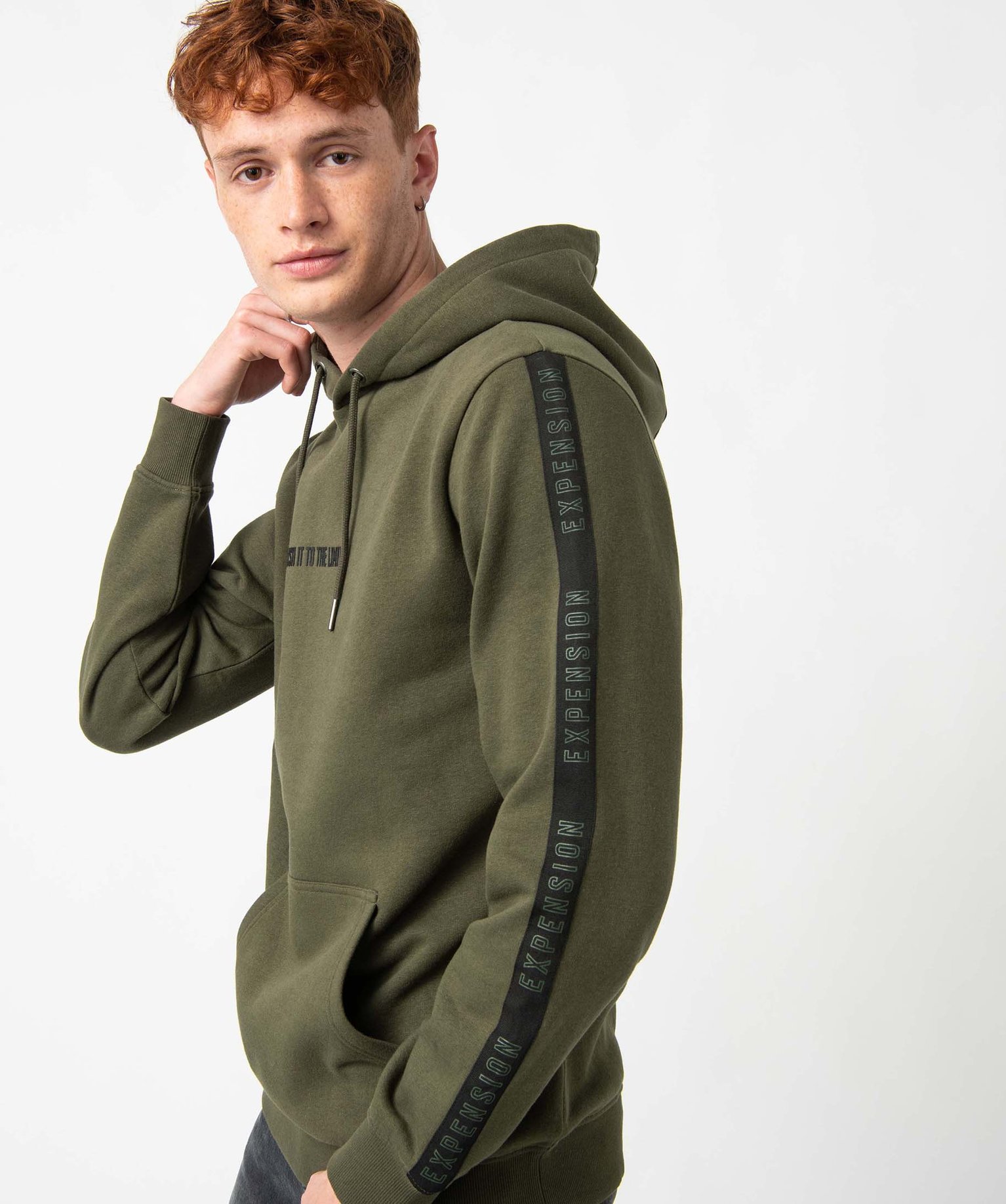Sweat homme à capuche avec inscriptions kaki | GEMO