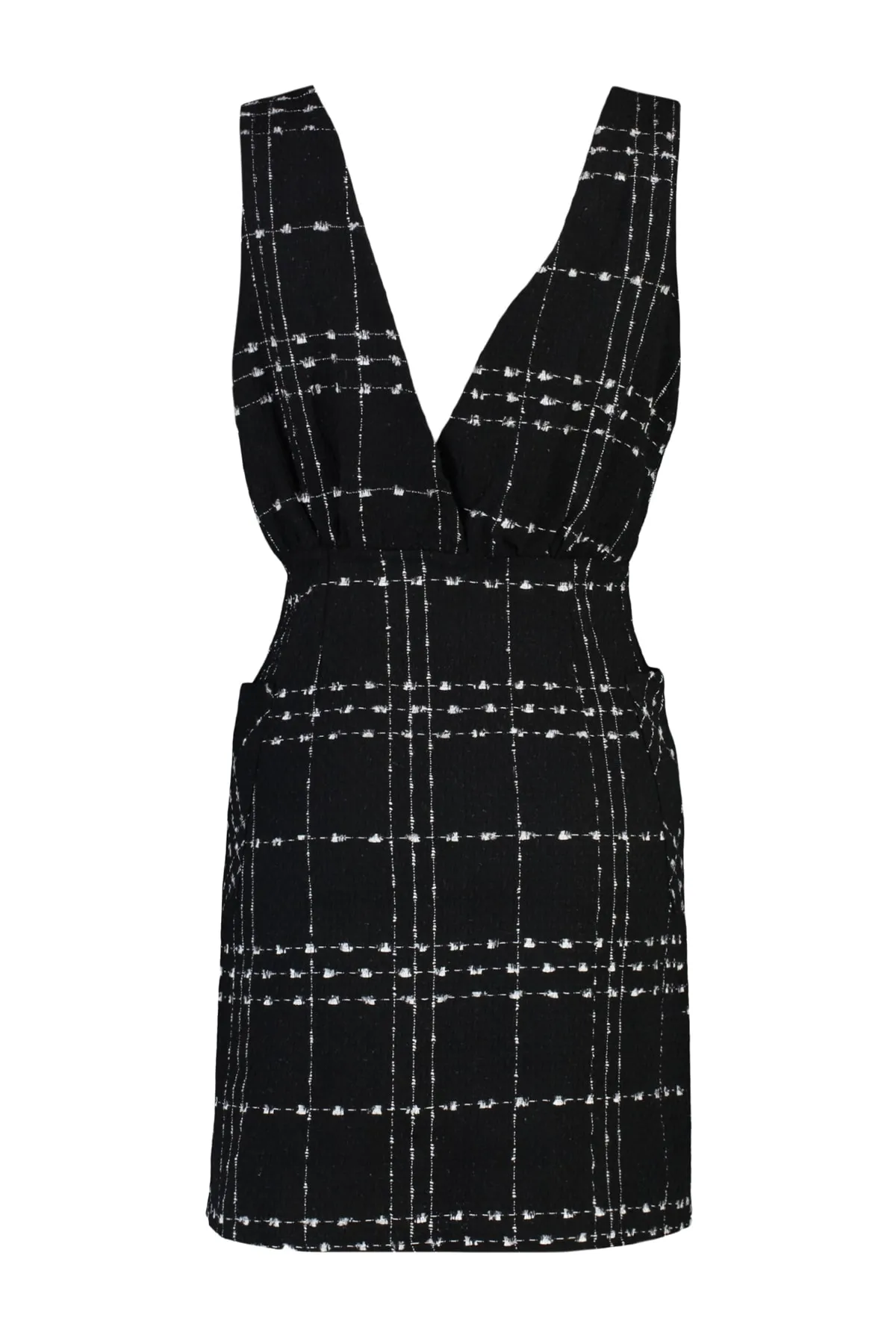 Trendyol Collection  Schwarzes gewebtes Mini-Westenkleid mit V-Ausschnitt TWOAW21EL0319