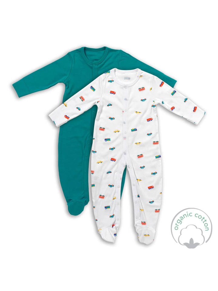 Schlummersack Bio Baby-Schlafanzug langarm 2er Pack in Türkis günstig kaufen 92