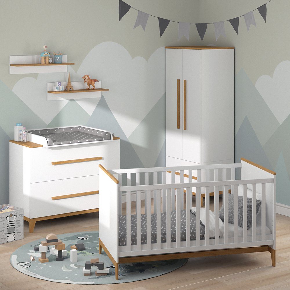 VitaliSpa® Babymöbel-Set Babymöbel Set MALIA Weiß Eiche, (5-St., 5-er Set)