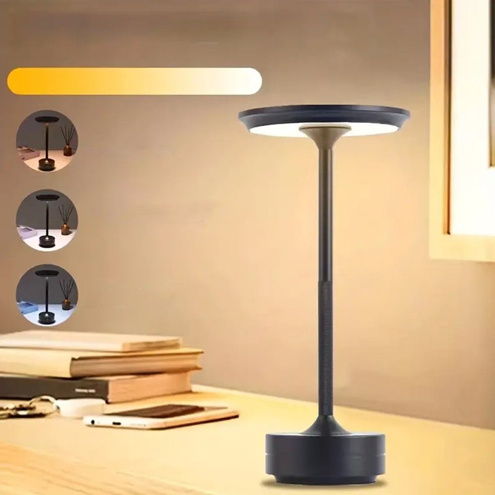 AKKEE Tischleuchte Schnurlose Tischlampe Wasserdichte Schreibtischlampe 2600mAh, Dimmbar, Wiederaufladbar, LED fest integriert, warmweiß, kaltweiß, neutralweiß, 3 Farbtemperatur Tischlampen für Nachttisch Esstisch Bar Terrasse