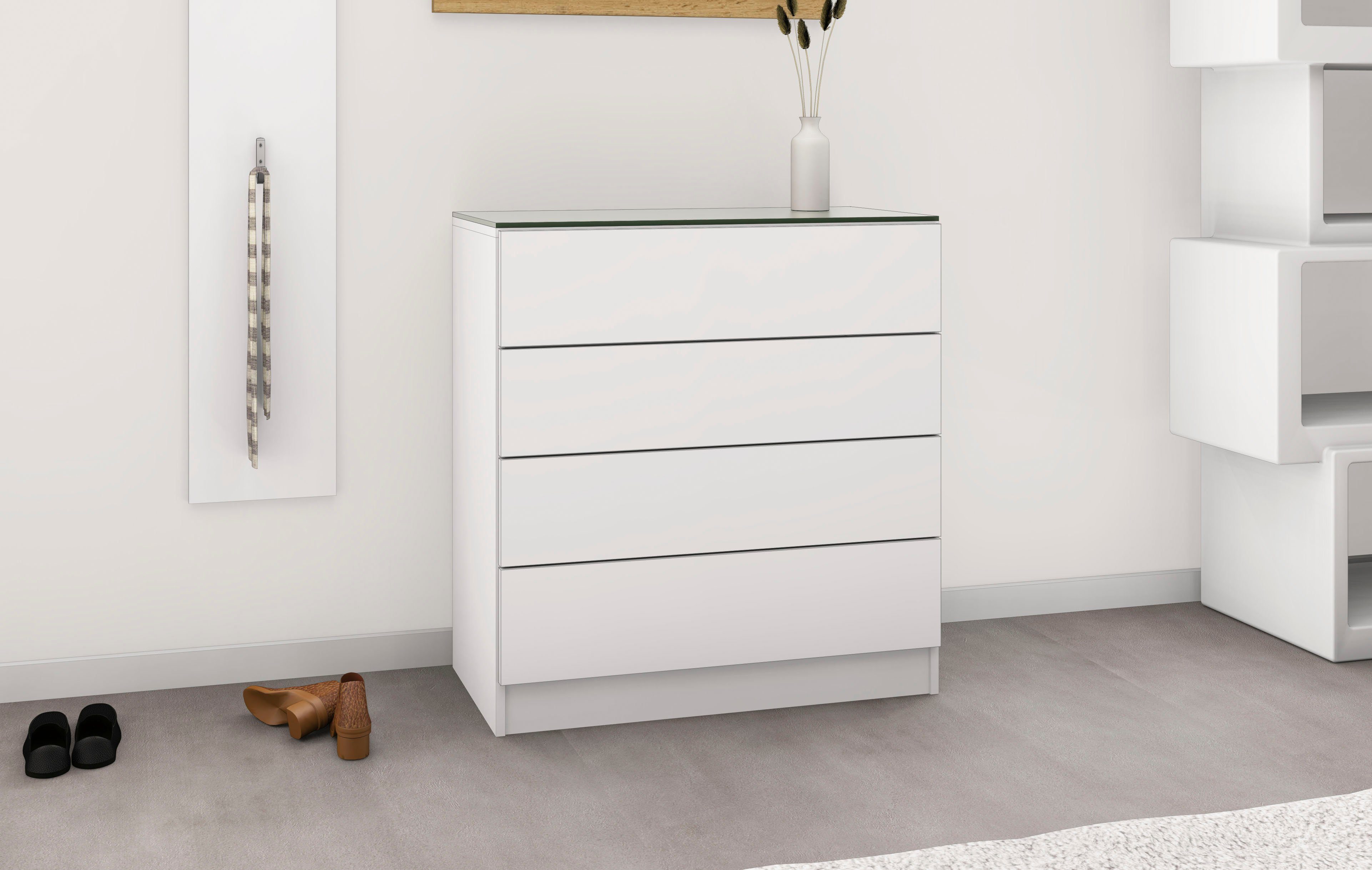 borchardt Möbel Schubkastenkommode Vaasa, Breite 76 cm, Glasoberboden