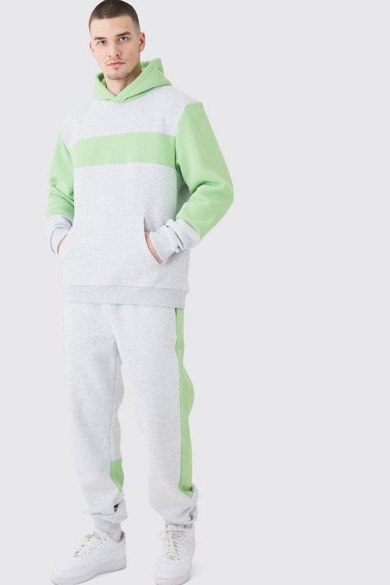 Tall grauer Colorblock Trainingsanzug mit Kapuze