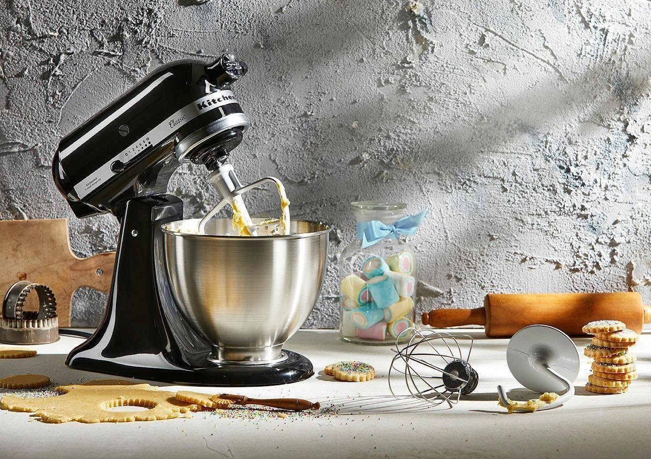 KitchenAid Küchenmaschine 5K45SSEOB ONYX BLACK, 275 W, 4,3 l Schüssel, Gratis Fleischwolf, Spritzgebäckvorsatz (Wert ca. 129,-UVP)