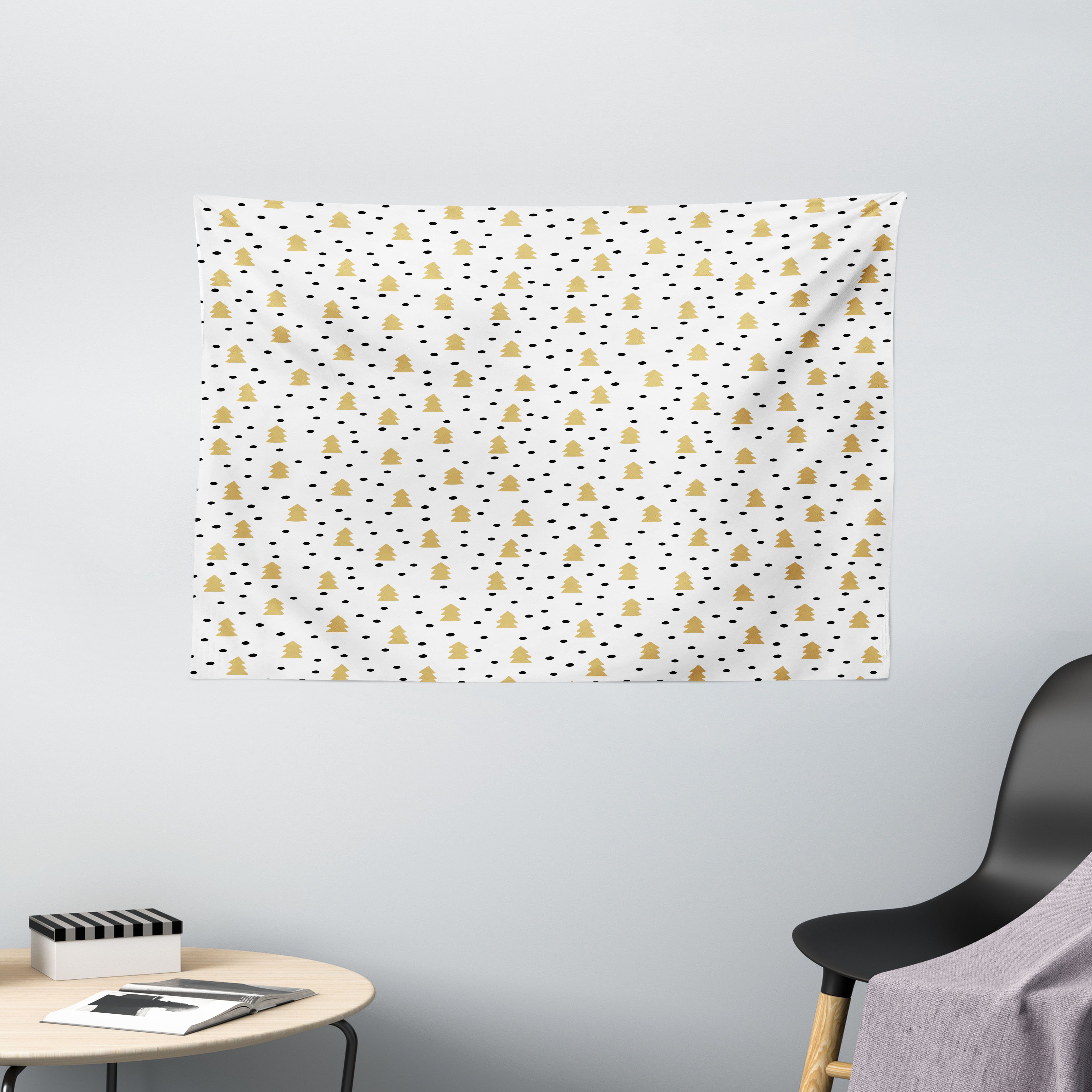 Wandteppich Wohnzimmer Schlafzimmer Wandtuch Seidiges Satin Wandteppich, Abakuhaus, rechteckig, Weihnachten Kiefer Schwarze Punkte