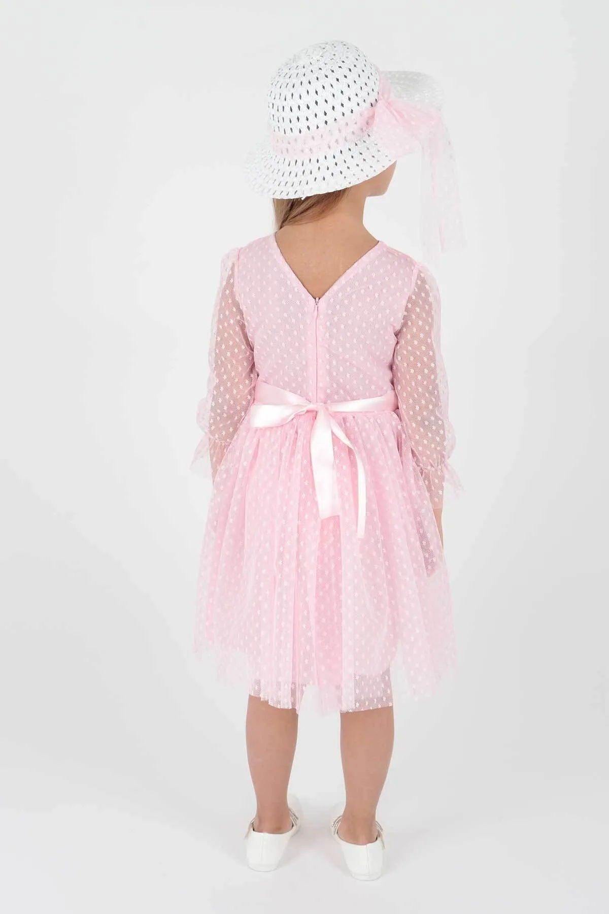 AHENGİM  Trendiges Abendkleid für Mädchen mit Hut und Tüllspitze Ak2228