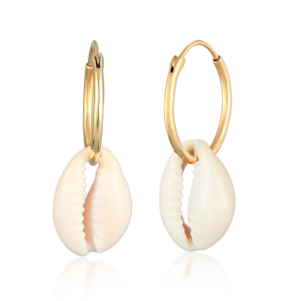 Elli Elli Boucles d'Oreilles Femmes Créoles Tendance avec coquillage cauri en argent s Boucles d'oreilles