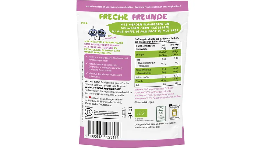 Freche Freunde Bio Roter Beerenmix Fruchtchips 10 g
