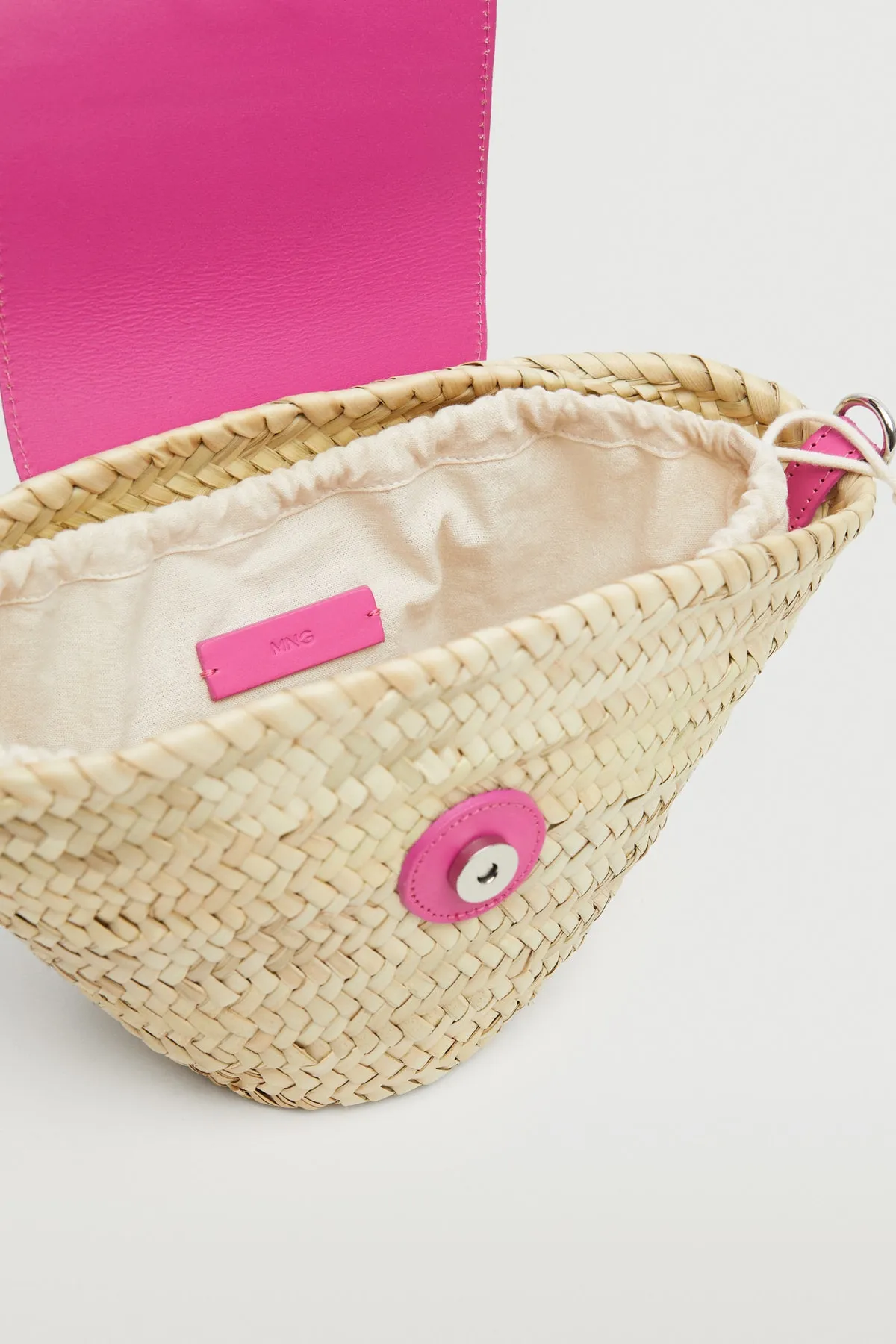 MANGO  Strohtasche mit Lederbezug