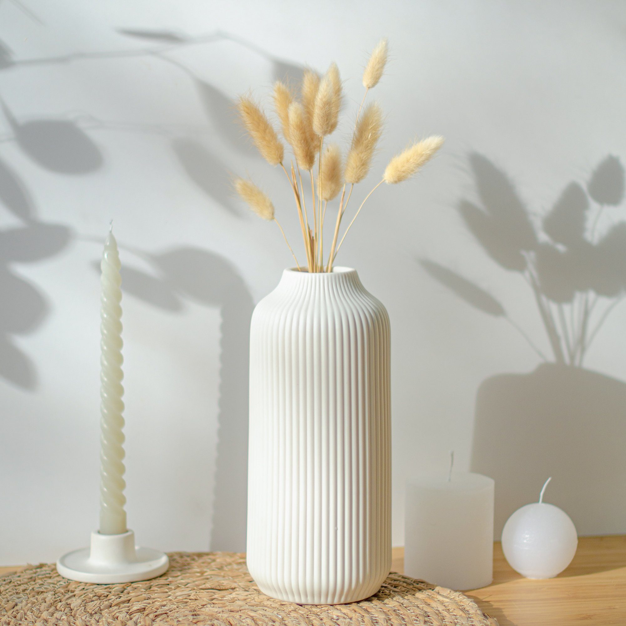 flature Tischvase Keramik Vase mit Rillen - für Pampasgras und Blumen
