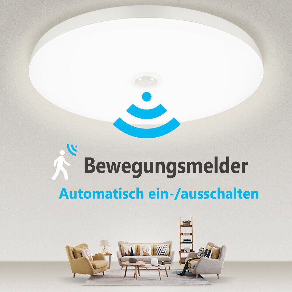 meeteu Deckenleuchte LED Deckenleuchte Sensor Deckenlampe, LED wechselbar, Tageslichtweiß, Bewegungsmelder, Sensor, 12W /18W