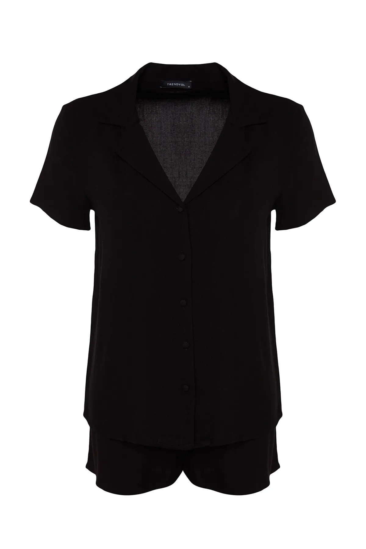 Trendyol Collection  Schwarzes, gewebtes Pyjama-Set aus Hemd und Shorts aus Viskose THMSS19PT0004