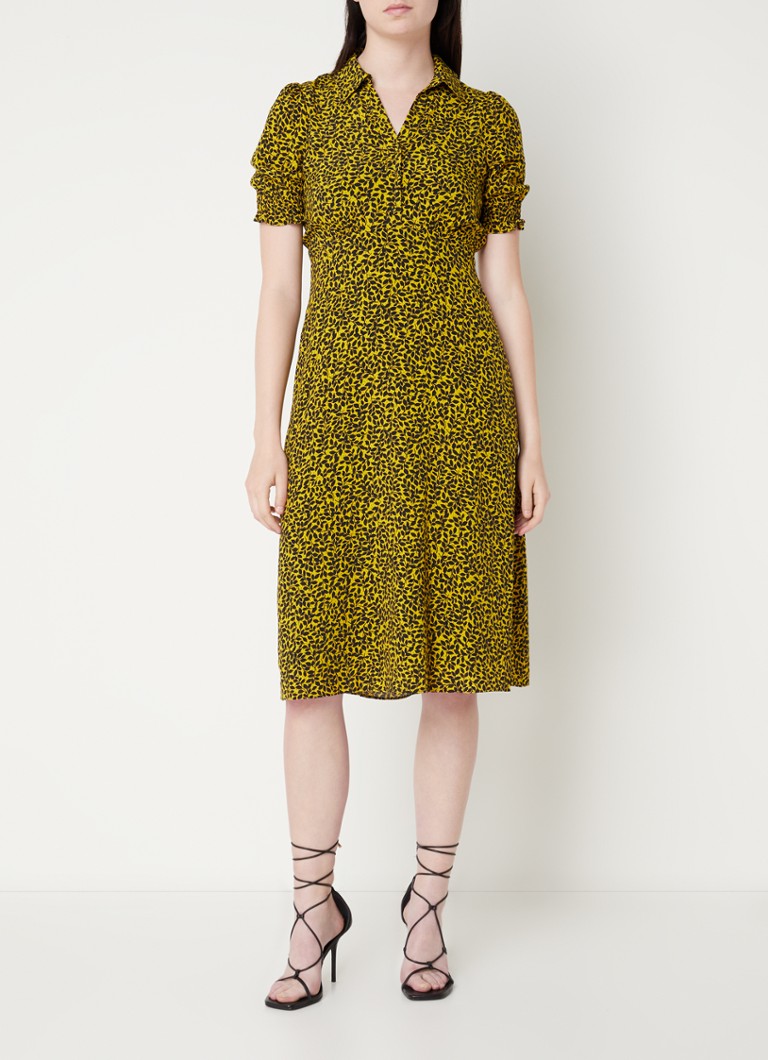 Vestido camisero midi de corte A de Hobbs Elora en tejido estampado con mangas abullonadas.