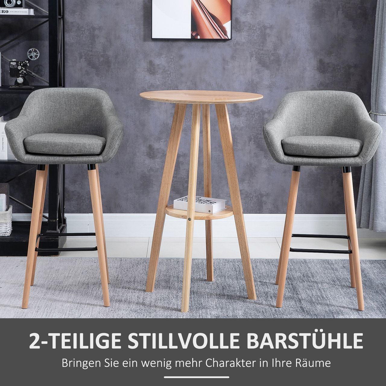HOMCOM 2er-Set Barhocker, Barstuhl, Bistrohocker, Küchenhocker mit Sitzkissen
