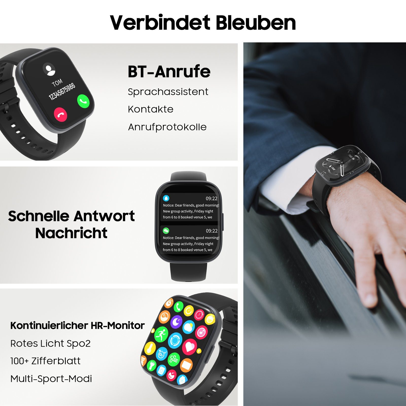 iceagle Smartwatch,Fitnessuhr Tracker mit Telefonfunktion 1.96