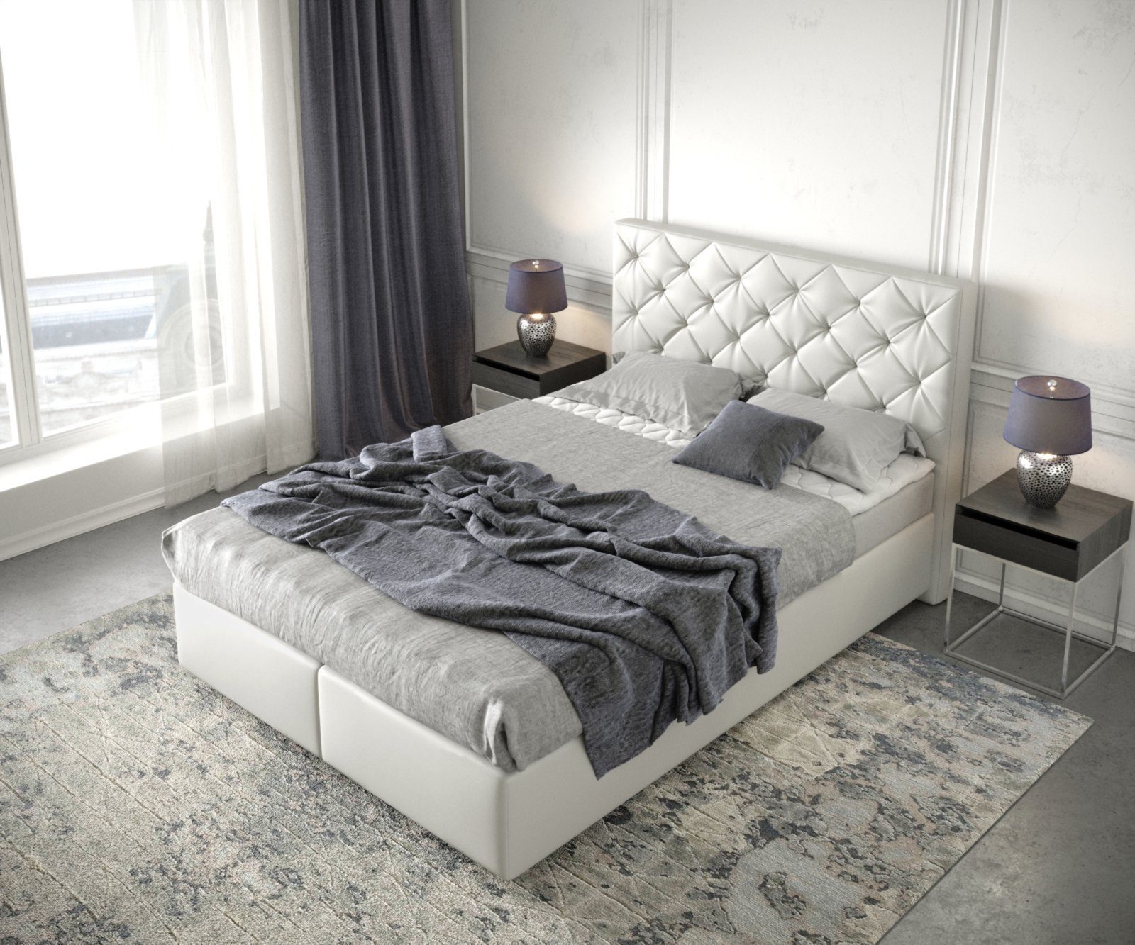 DELIFE Boxspringbett Dream-Great, Kunstleder Weiß 140x200 cm mit Matratze und Topper
