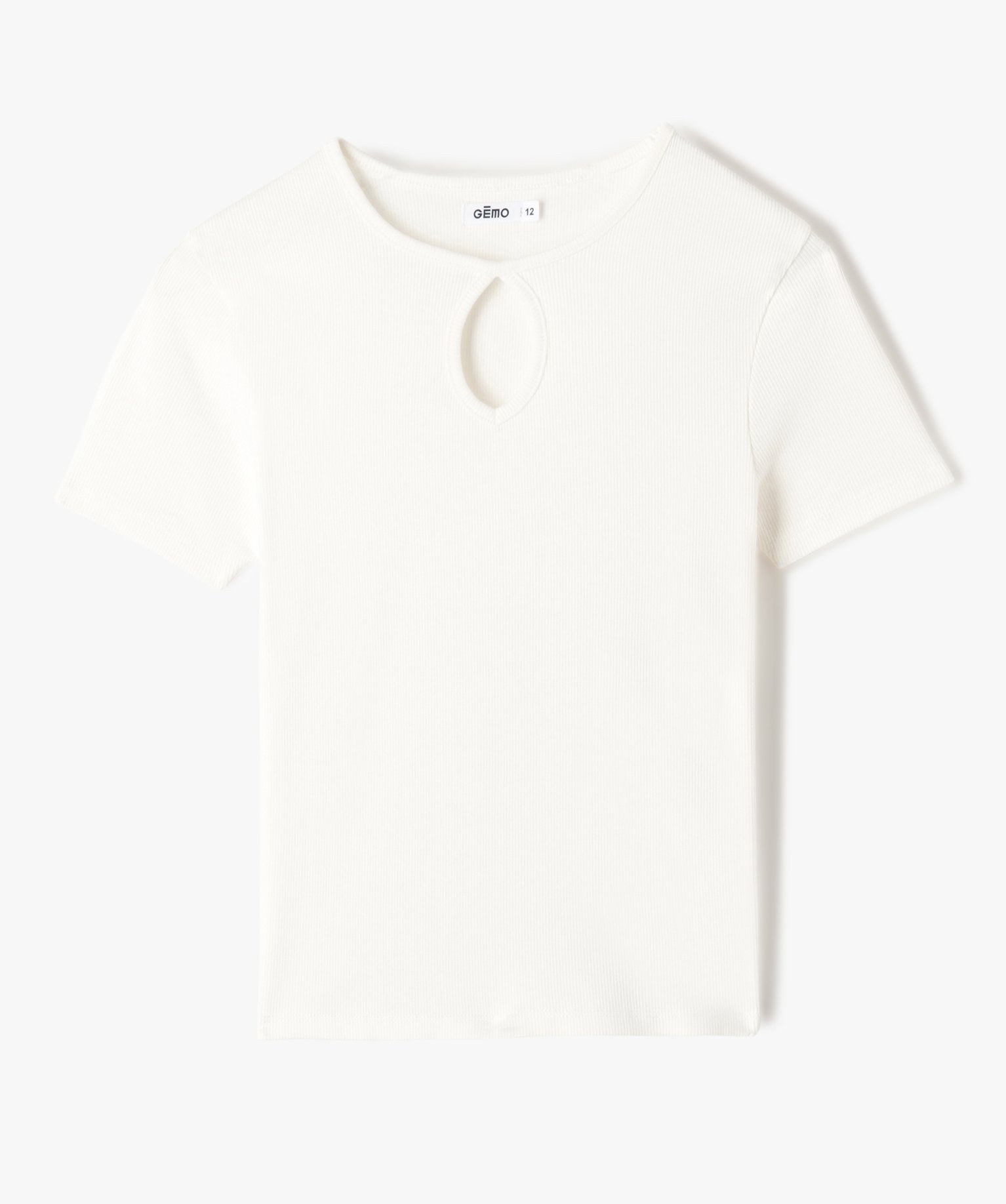 Tee-shirt fille en maille ctelée avec ouverture goutte ecru | GEMO