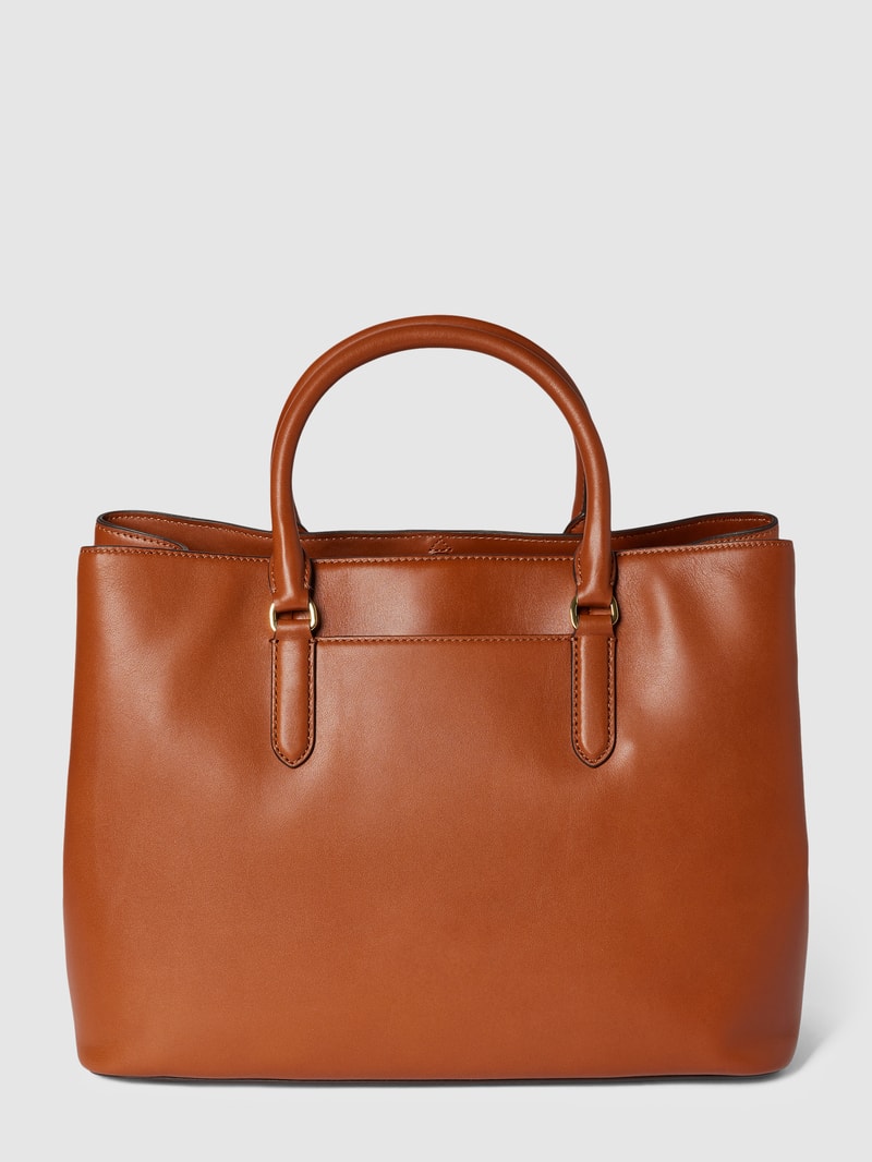 Satchel aus Leder mit Label-Applikation Modell 'MARCY' in cognac