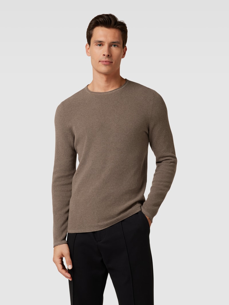 Strickpullover mit Rundhalsausschnitt in stein meliert