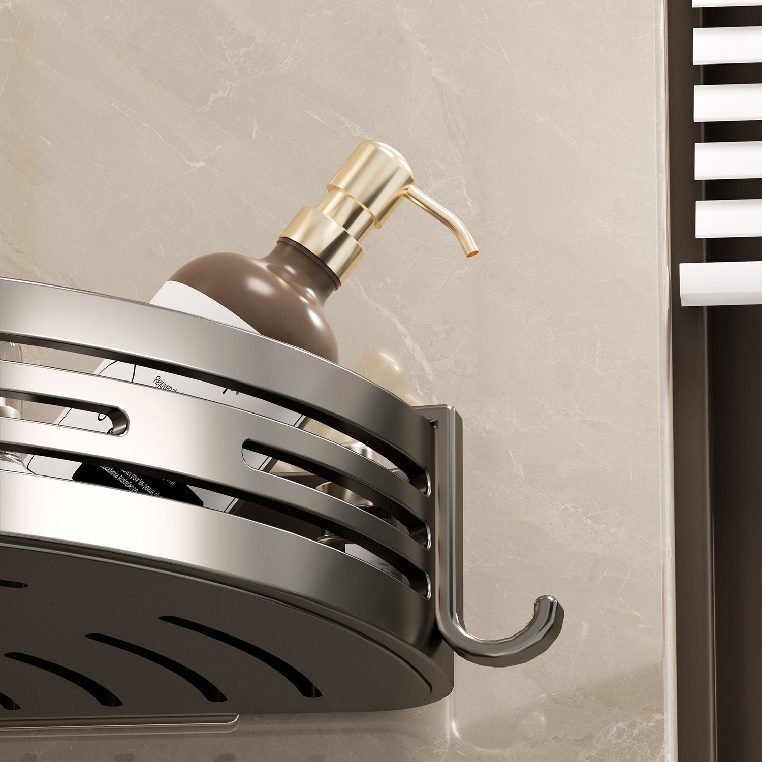 Directin Duschkorb 2-Stück Eckregal ohne Bohren aus rostfreiem Aluminium für die Dusche (Set, mit 4 Klebeflächen und 4 Haken, für Bäder Küchen Duschgel), Badezimmer Duschablage Selbstklebendes Oder Bohren