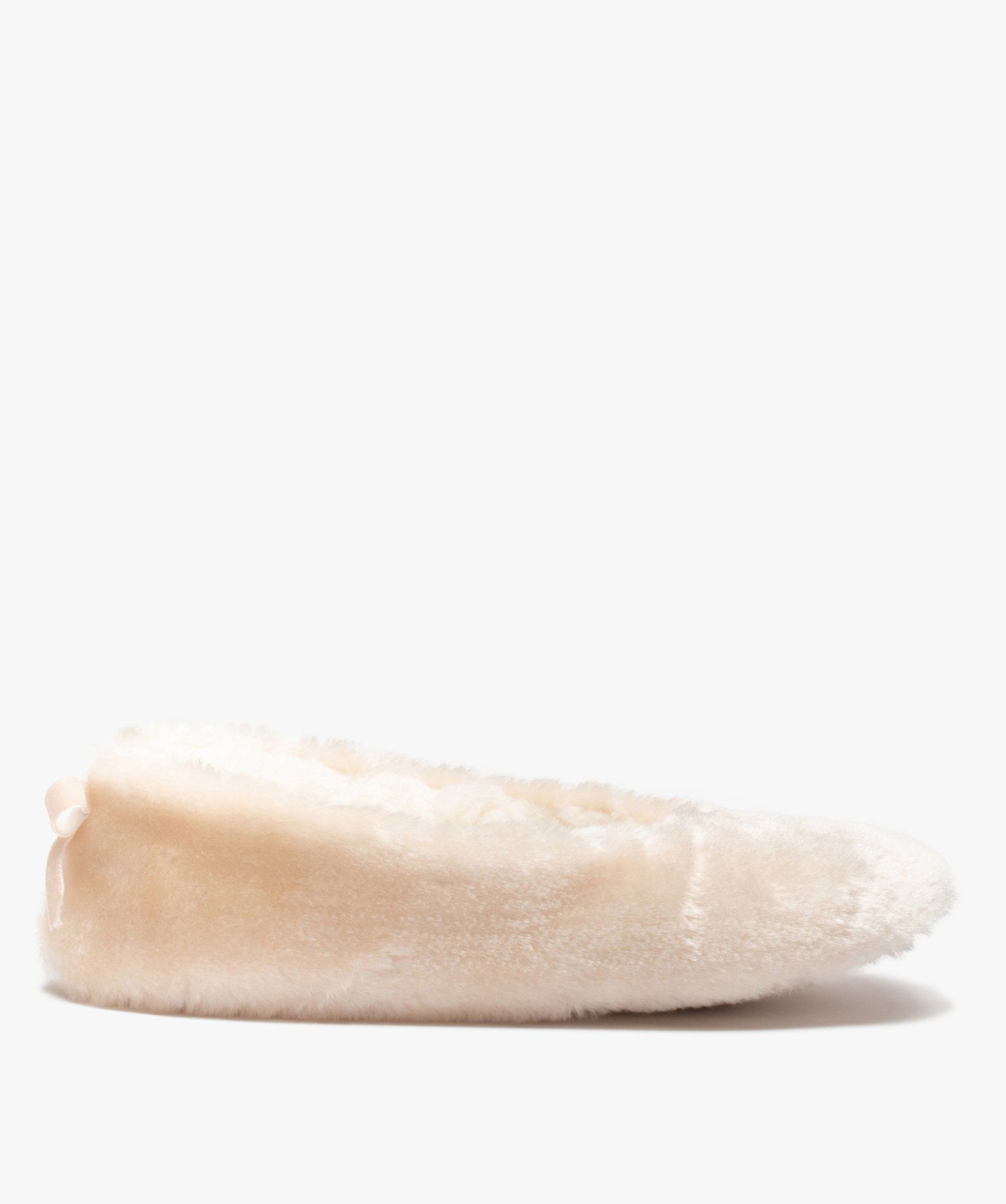 Chaussons femme ballerines unies en fourrure imitation beige | GEMO