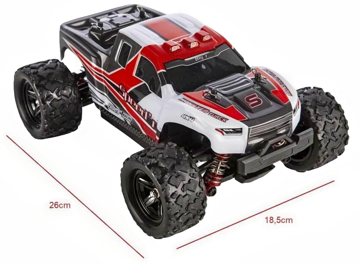 Blijr Blij´r Speed´r ferngesteuerter RC Monstertruck Rot 45 km/h, 1:18, 2 Akkus, Allrad, 100m, Ersatzkarosserie