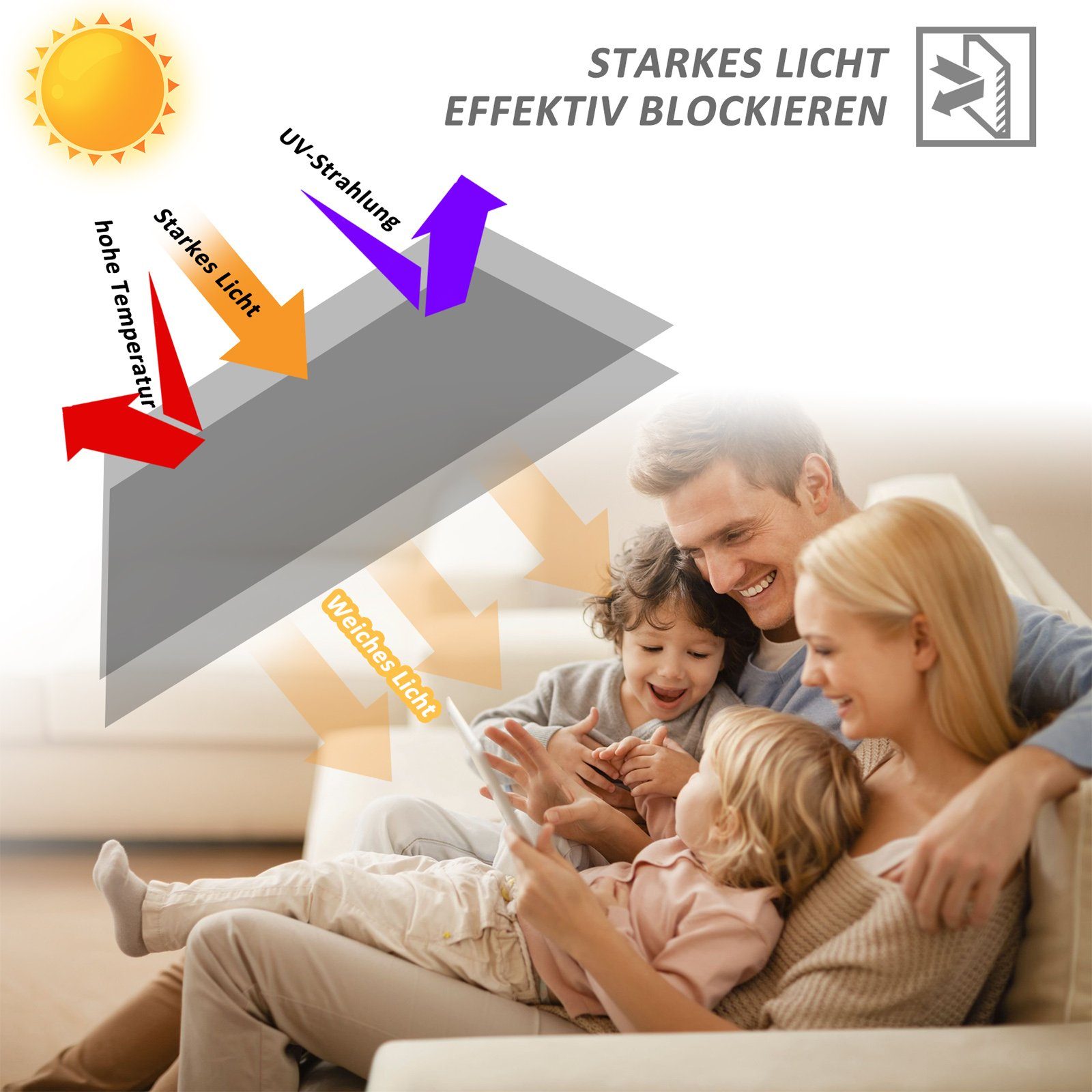 Sonnenschutz-Fensterfolie UV-Schutz Sonnenschutzfolie Fenster innen oder außen Spiegelfolie, CALIYO, Silber reflektierende Fensterfolie Rückstandslose Sonnenschutz Folie