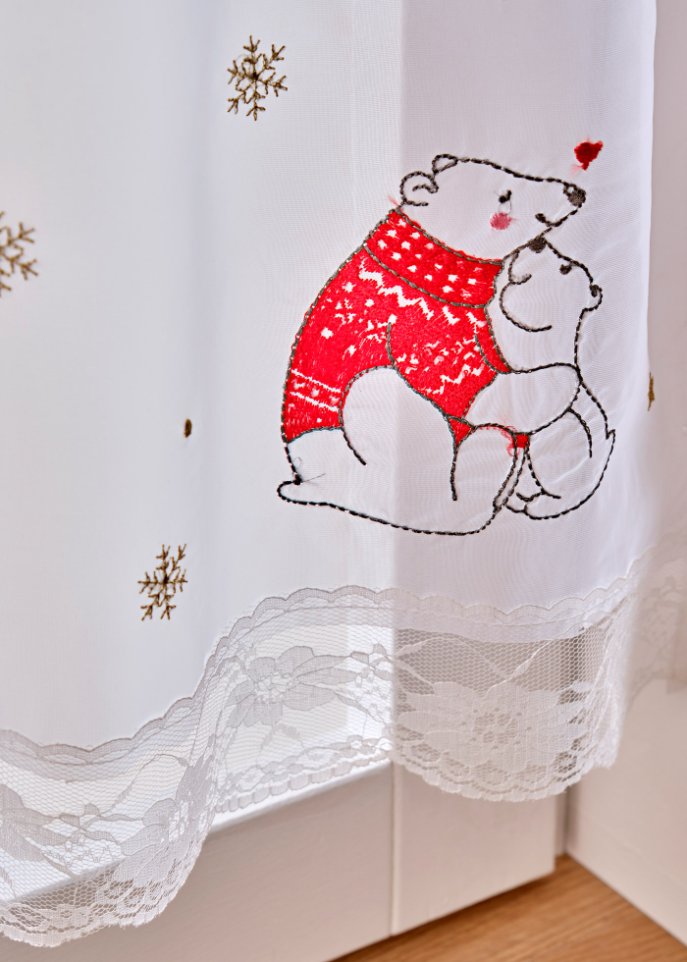 Scheibengardine mit bestickten Eisbären