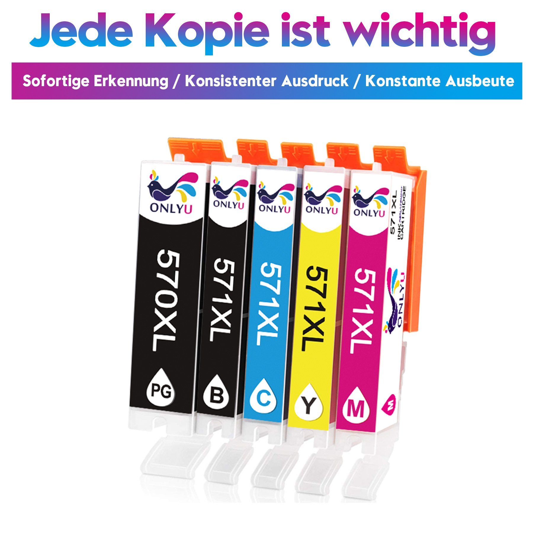 ONLYU 5er für CANON 570xl 571xl Multipack PGI-570xl CLI-571 xl Tintenpatrone (Für PIXMA TS5050 TS5000 MG5750)