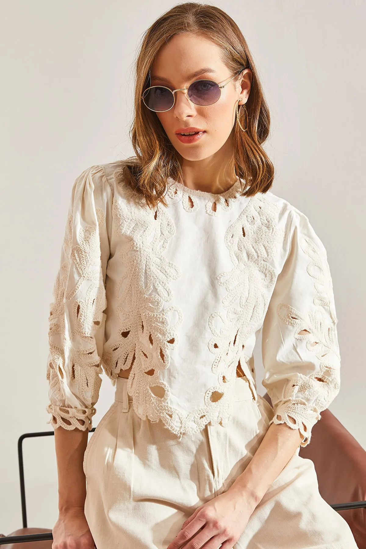 Bianco Lucci  Bluse - Ecru - Regular Fit