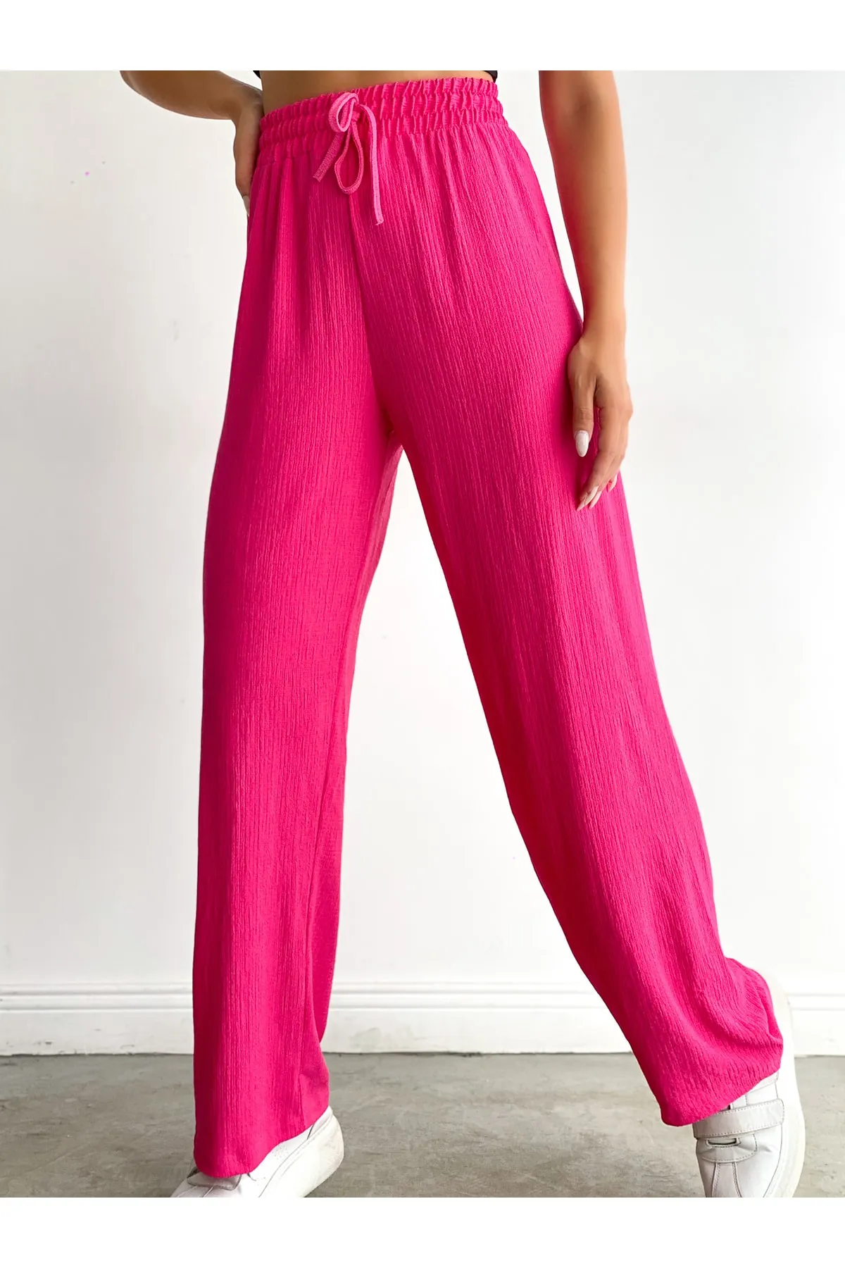 BEJNA  Fuchsiafarbene Palazzo-Hose mit elastischem Bund für Damen