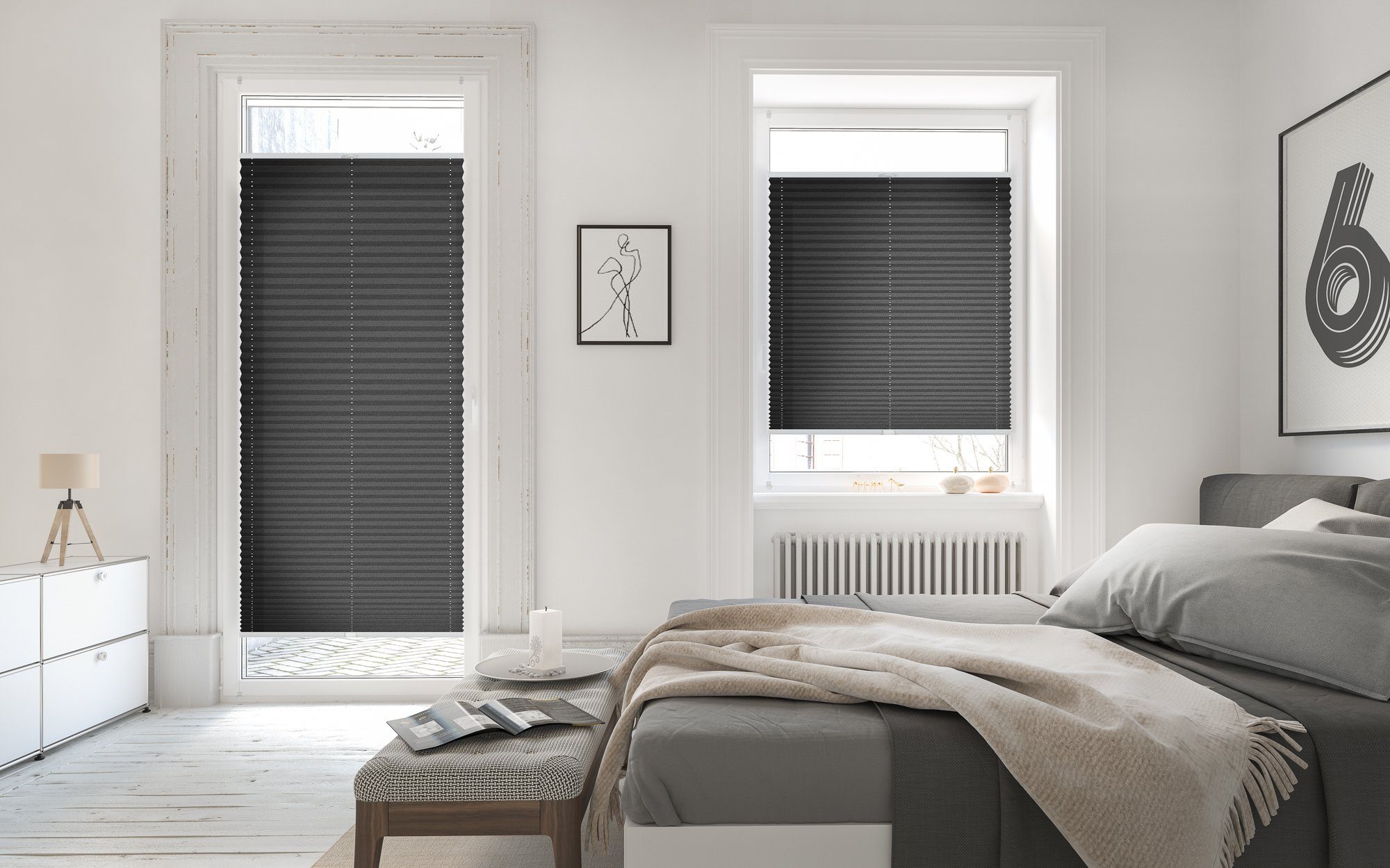 Plissee nach Maß Klemmfix, ohne Bohren, verspannt, blickdicht, Hitzeschutz - Anthrazit, LICHTBLICK ORIGINAL, blickdicht, inkl. Klemmträger, Klemmbar, klemmen