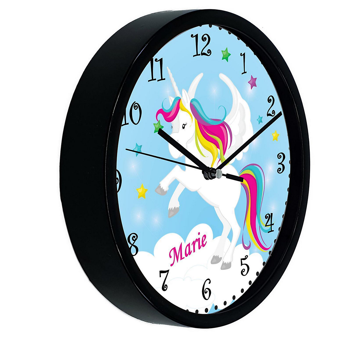 Kinder Wanduhr personalisiert mit Name Pegasus Blau