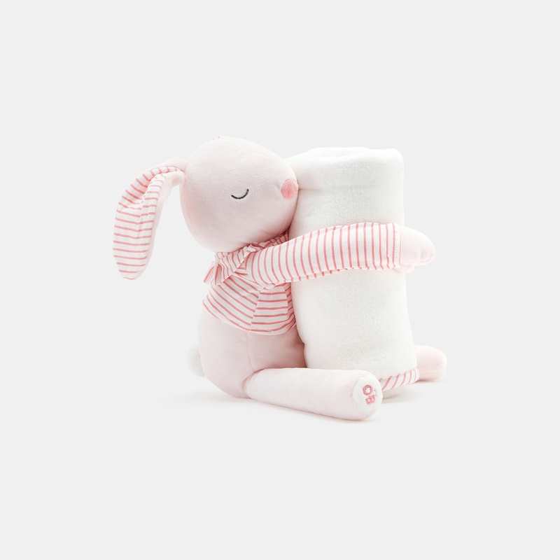 Doudou lapin et plaid rose naissance