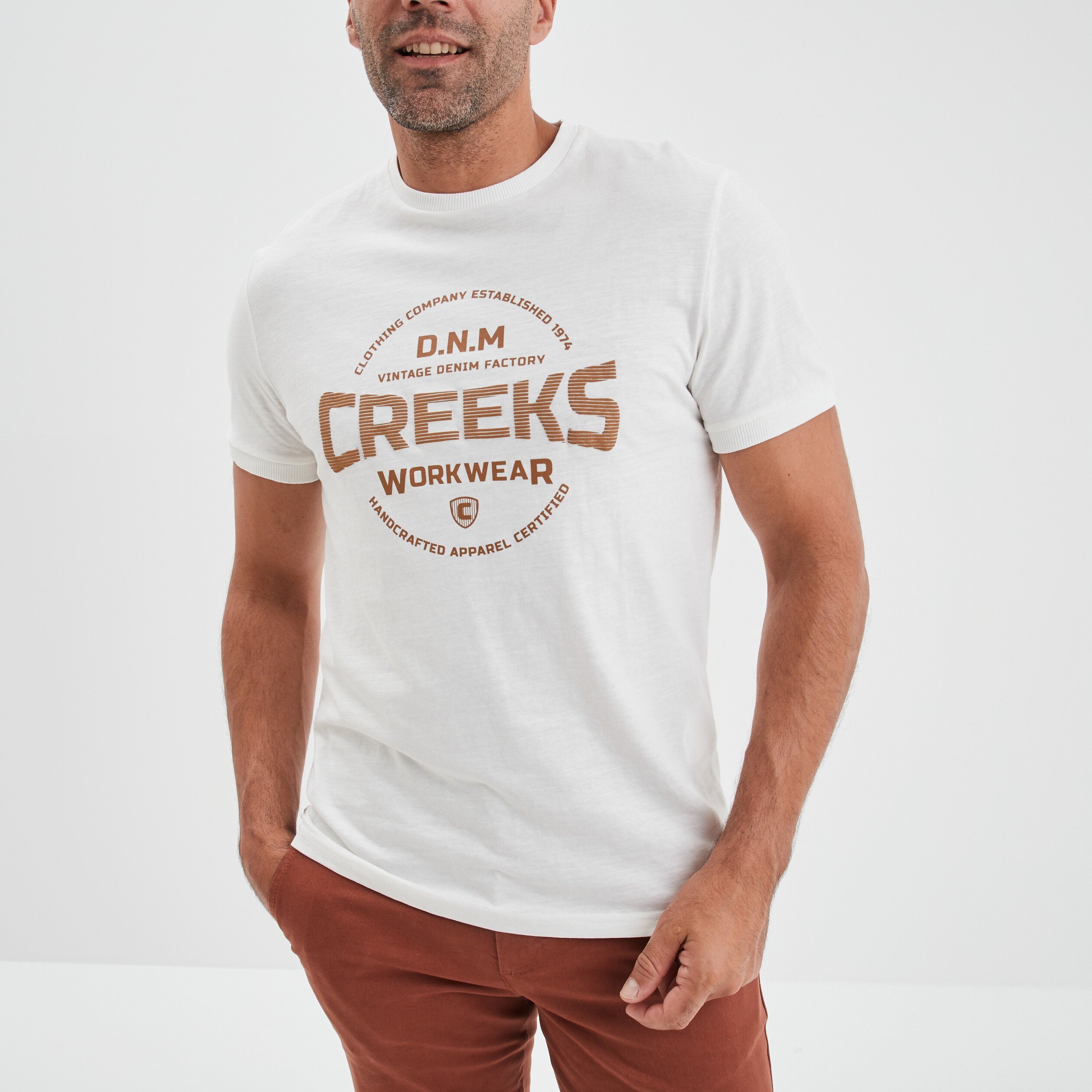 T-shirt manches courtes coton Creeks blanc homme | La Halle