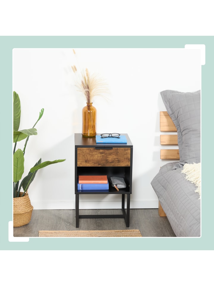 relaxdays Nachttisch in Schwarz/ Braun - (B)40 x  (H)60,5 x (T)41,5 cm günstig kaufen onesize