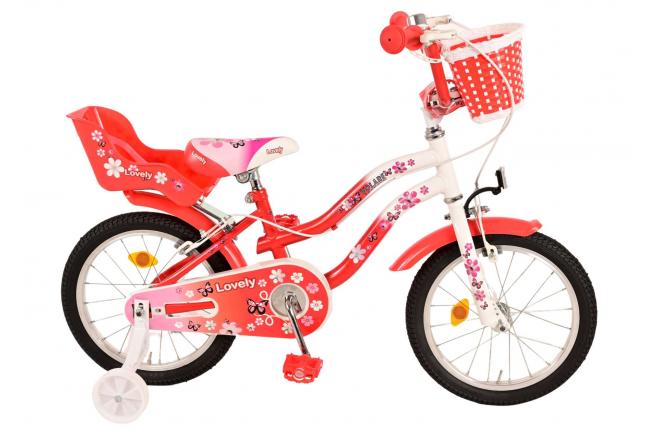 Volare Lovely Kinderfahrrad - Mädchen - 16 Zoll - Rot Weiß - 2 Handbremsen