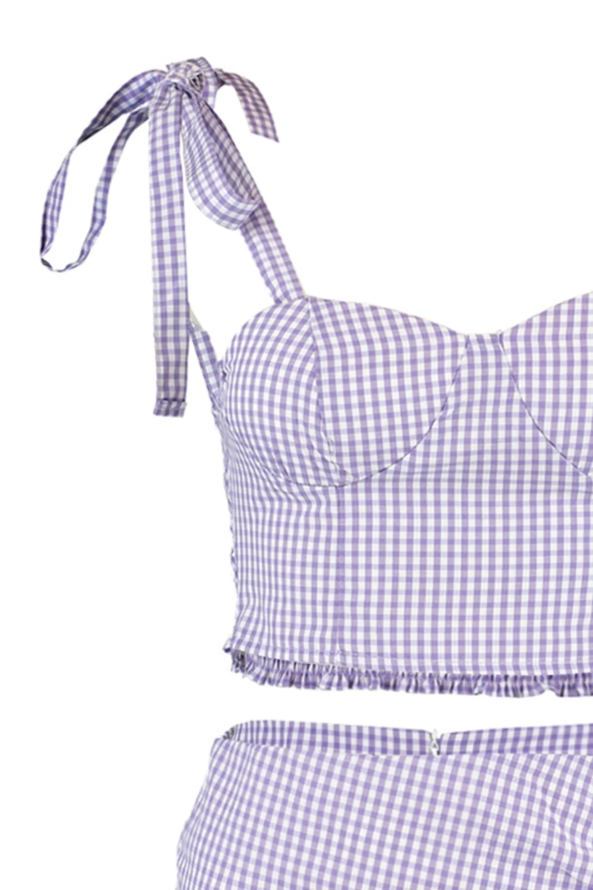 Trendyol Collection  Fliederfarbenes, gewebtes Oberteil und Unterteil mit Gingham-Schnürung TBESS21AU0091