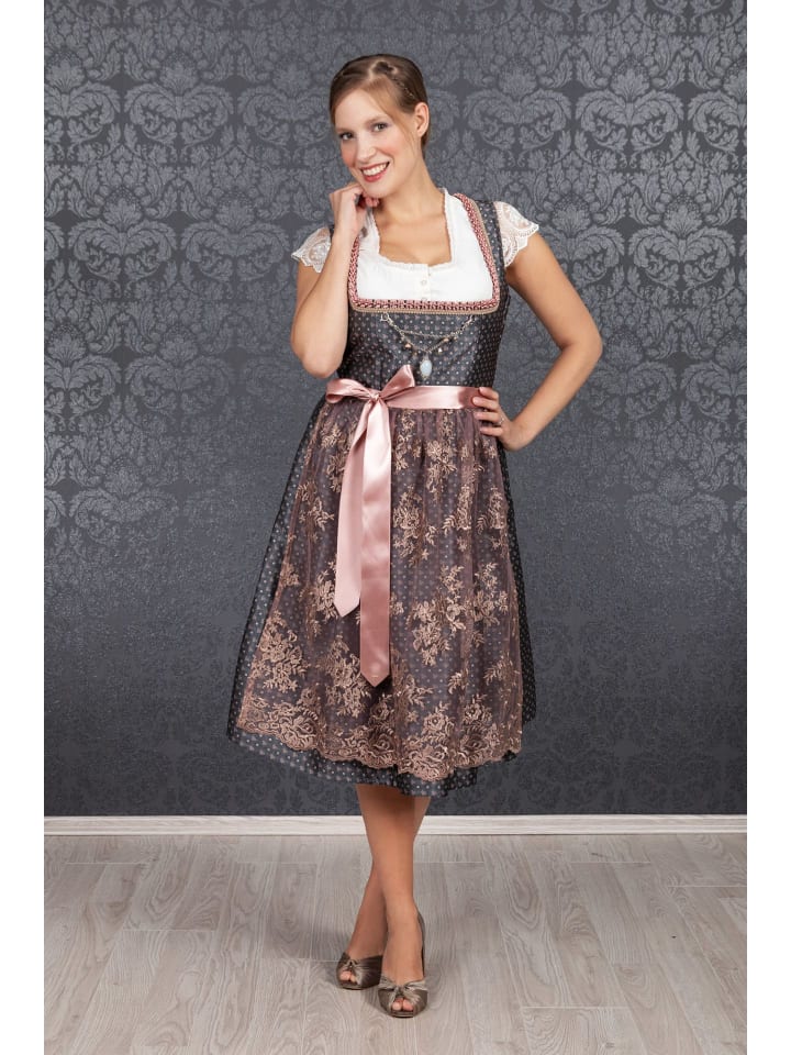 Edelnice Midi Dirndl 2-teilig Béatrice in dunkelgrau, rosa günstig kaufen