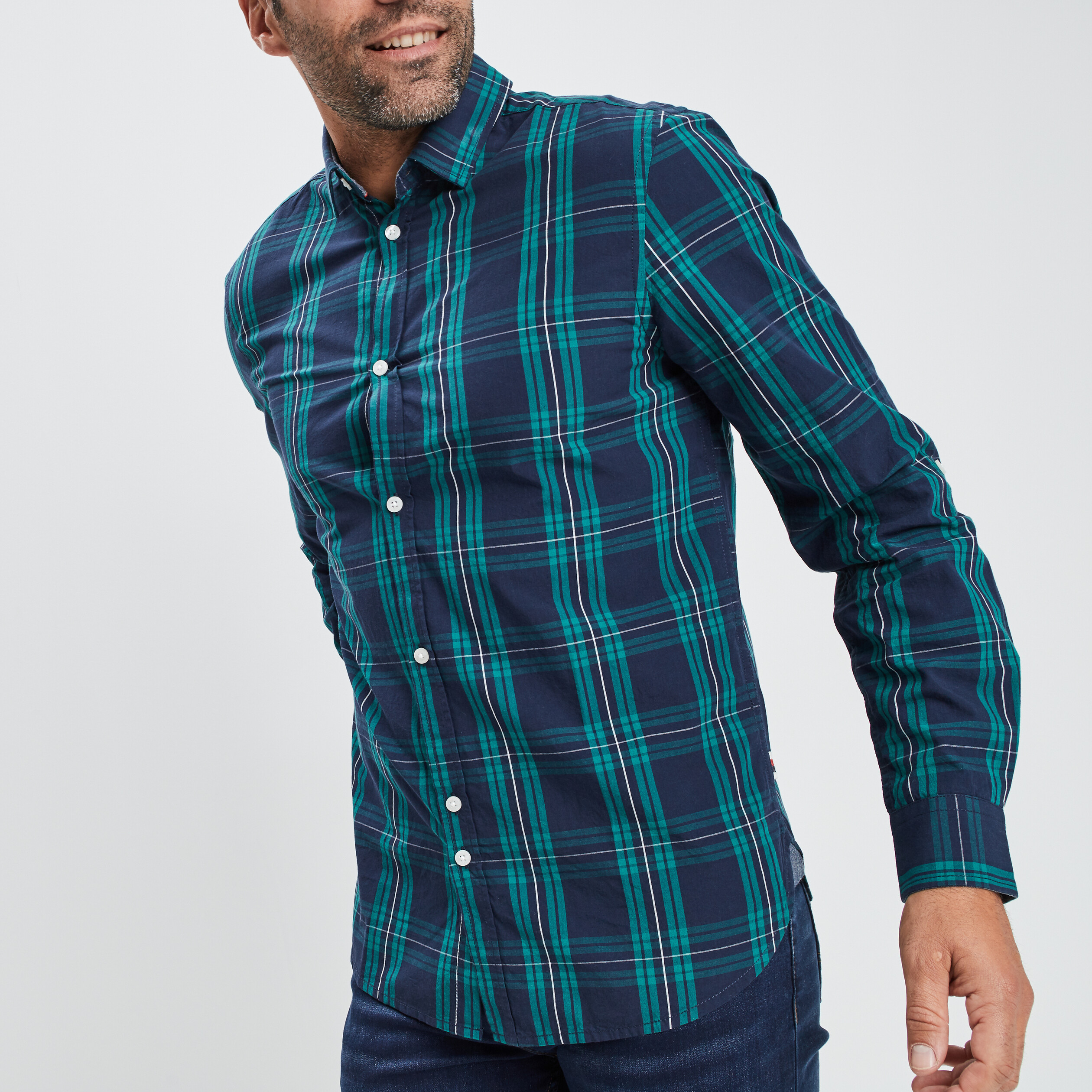 Chemise droite manches 3 4 vert emeraude homme | La Halle