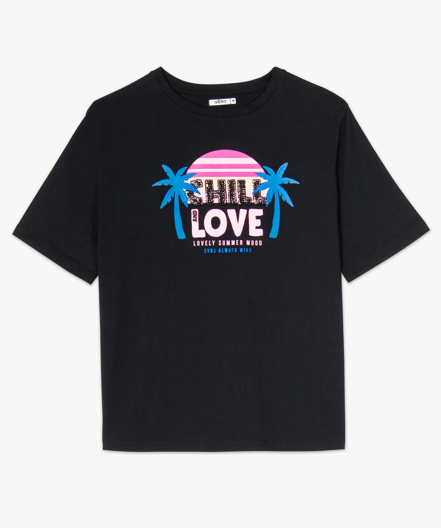 Tee-shirt femme ample à motif brillant noir | GEMO